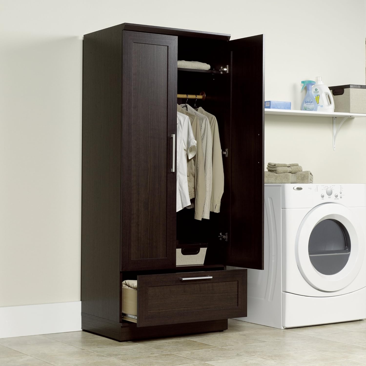 Sauder HomePlus Wardrobe/Pantry cabinets, L: 28.98" x W: 20.95" x H: 71.18", Dakota Oak - Grand Goldman