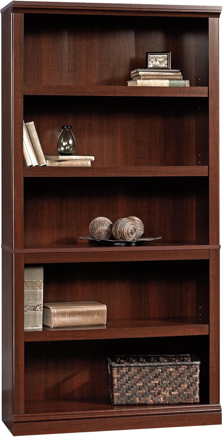 Sauder Miscellaneous Storage 5 Split Bookcase/Book Shelf, L: 35.28" x W: 13.23" x H: 69.76", Oiled Oak finish - Grand Goldman