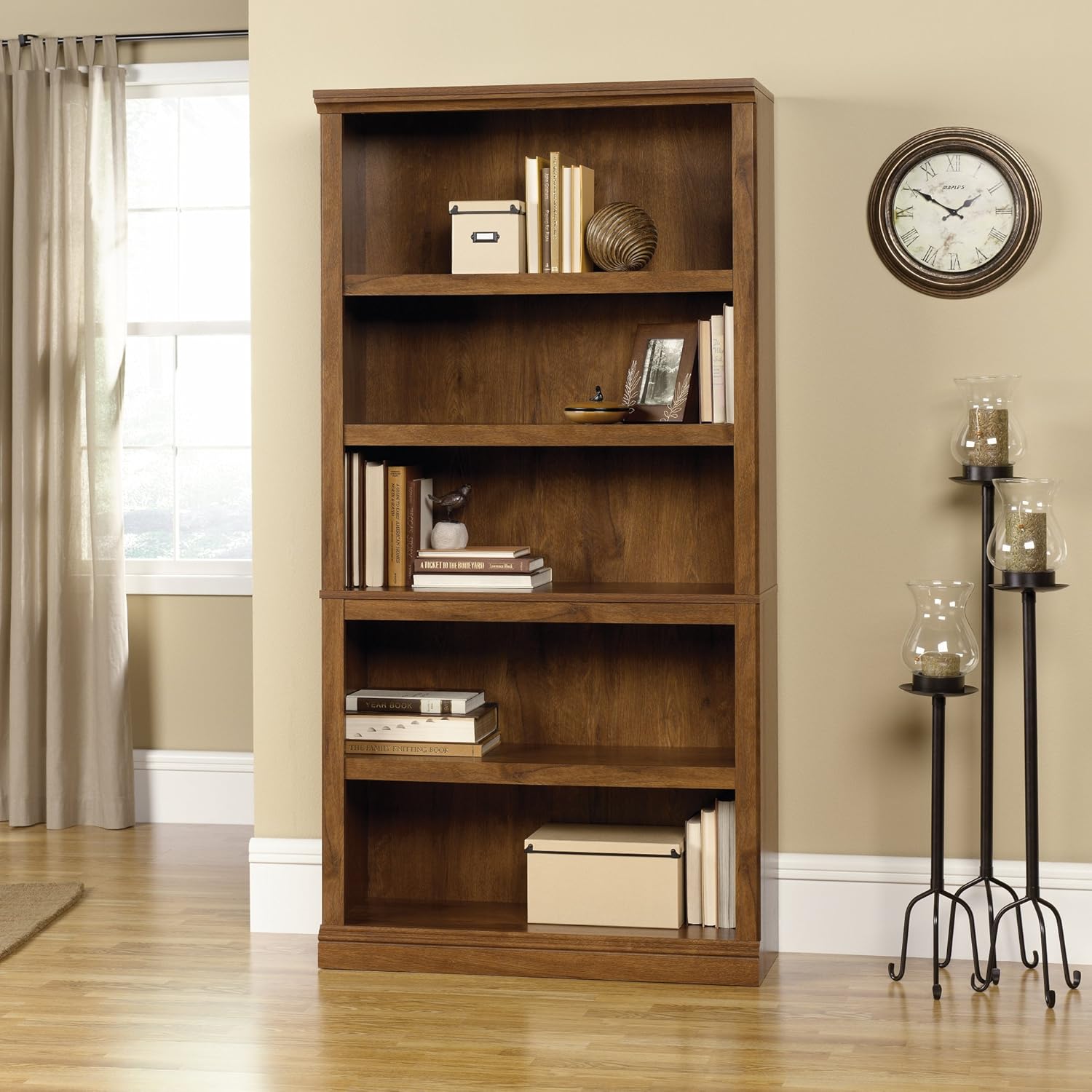 Sauder Miscellaneous Storage 5 Split Bookcase/Book Shelf, L: 35.28" x W: 13.23" x H: 69.76", Oiled Oak finish - Grand Goldman