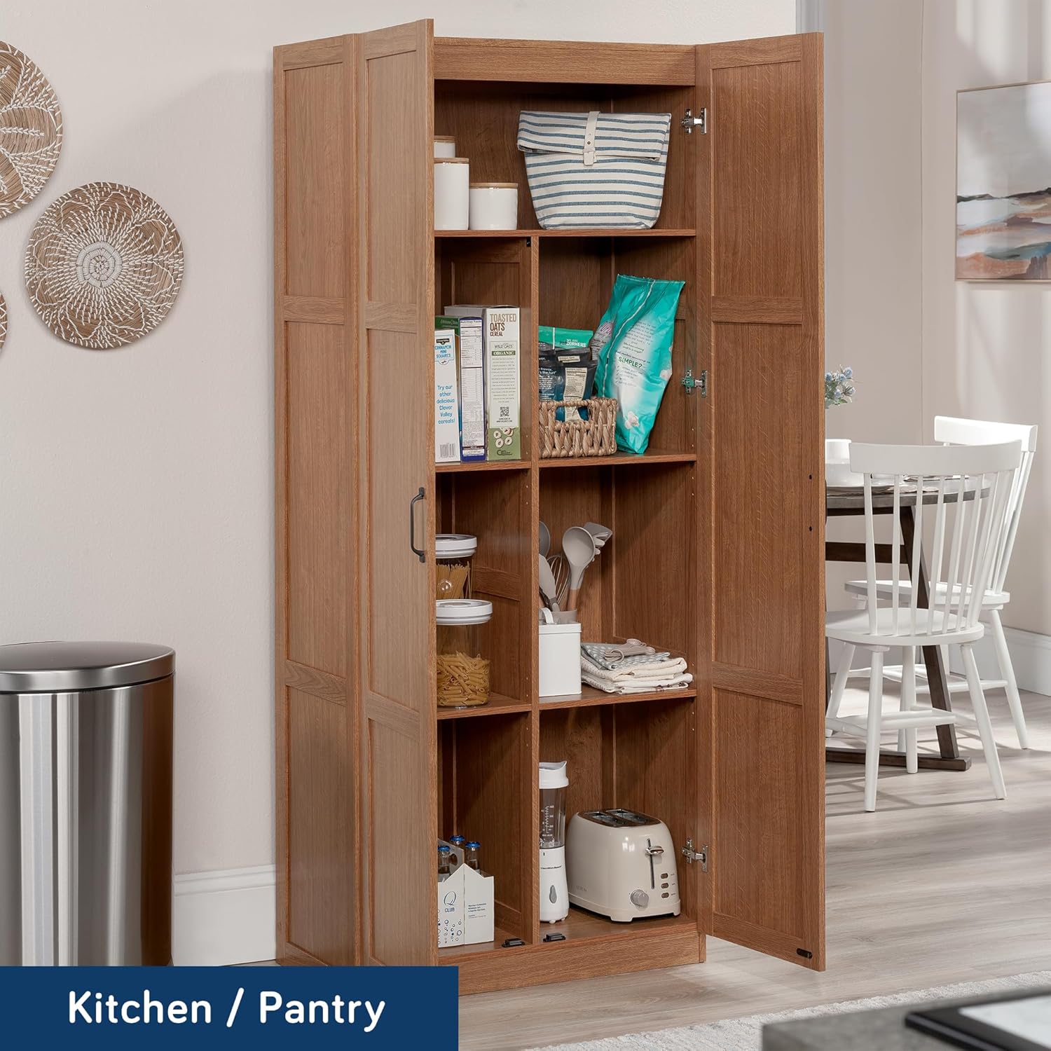 Sauder Select Storage Cabinet, Pantry Cabinet Kitchen Storage with Adjustable Shelves, Bathroom Storage Cabinet, in Highland Oak - Grand Goldman