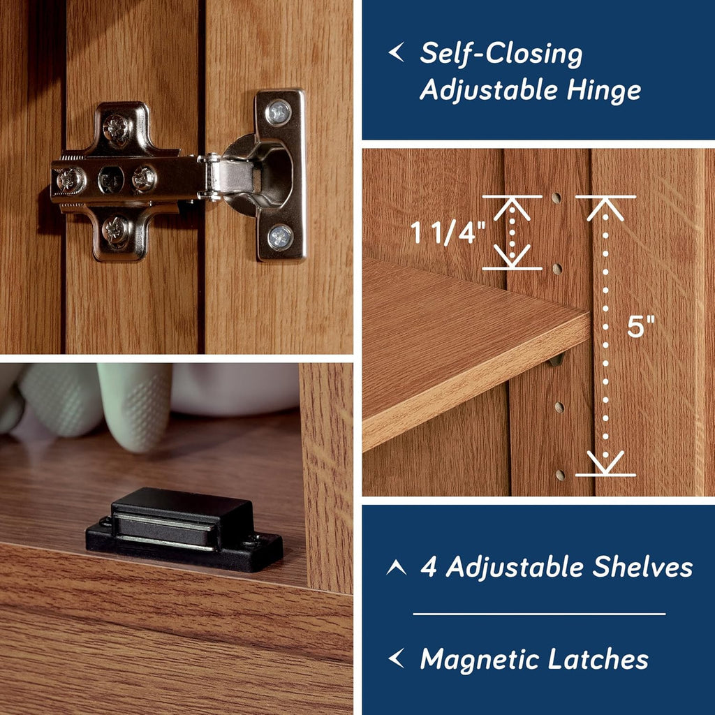 Sauder Select Storage Cabinet, Pantry Cabinet Kitchen Storage with Adjustable Shelves, Bathroom Storage Cabinet, in Highland Oak - Grand Goldman