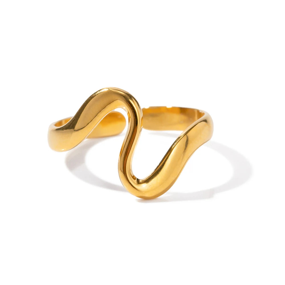 Edelstahl Unregelmäßiger Geometrischer Gebogener Offener Ring 18K Gold PVD-beschichtet Glatter Trendiger Modischer Charme-Ring Für Frauen
