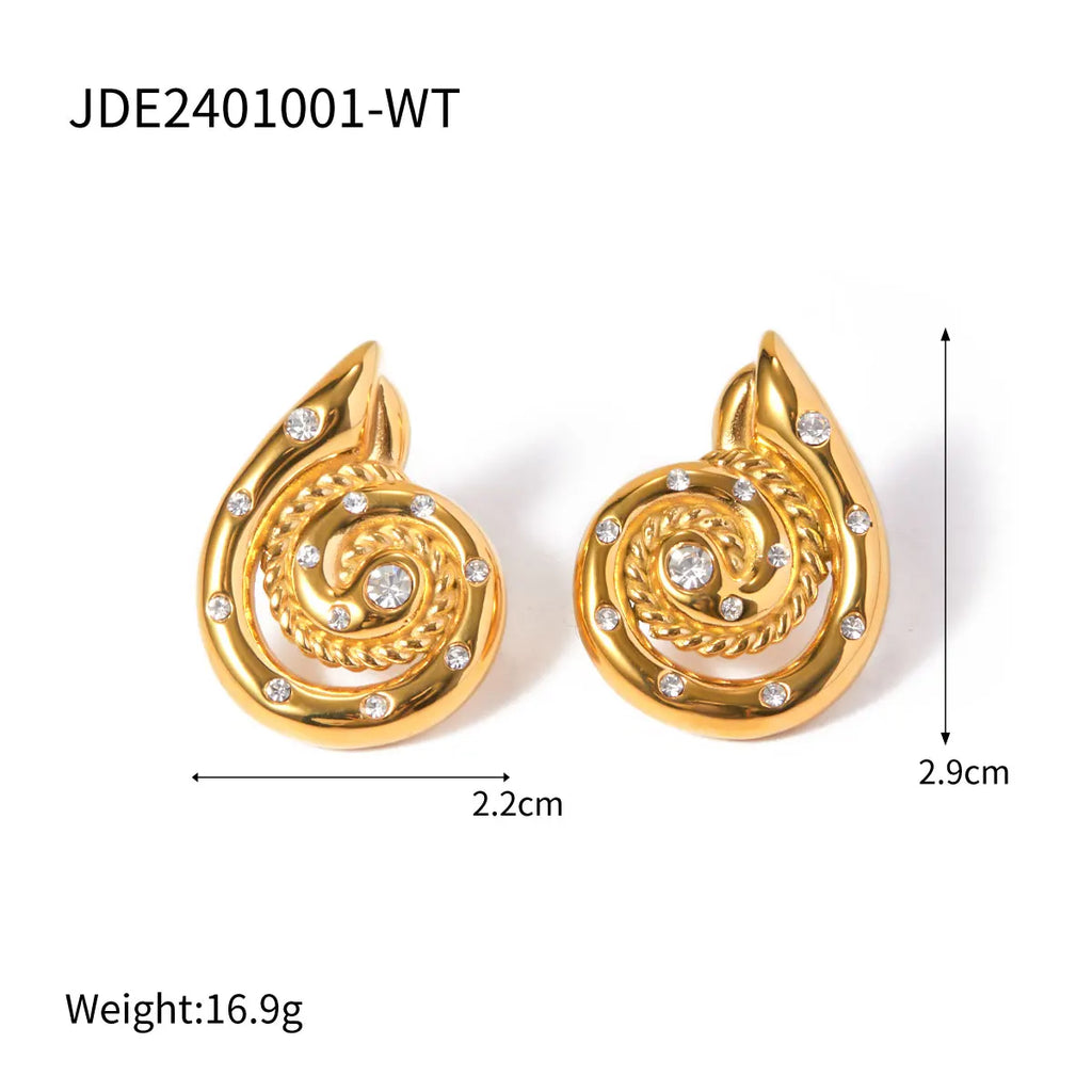 Roestvrijstalen Spiraal Ontwerp Oorknopje Nieuwe Metaalstructuur 18 K Verguld Modieuze Ketting Waterdichte Sieraden Bijoux Femme Cadeau