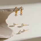 3 Pairs Per Card Stainless Steel White Zircon With Plain Circle Hoop Earrings 18K PVD Plated Anti Allergic Rust Proof Jewelry