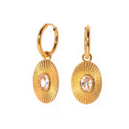 Brincos de Pingente Oval Minimalista em Aço Inoxidável Banhado a Ouro 18K com Incrustação de Diamante Branco à Prova d'Água Personalidade Antiferrugem Joias