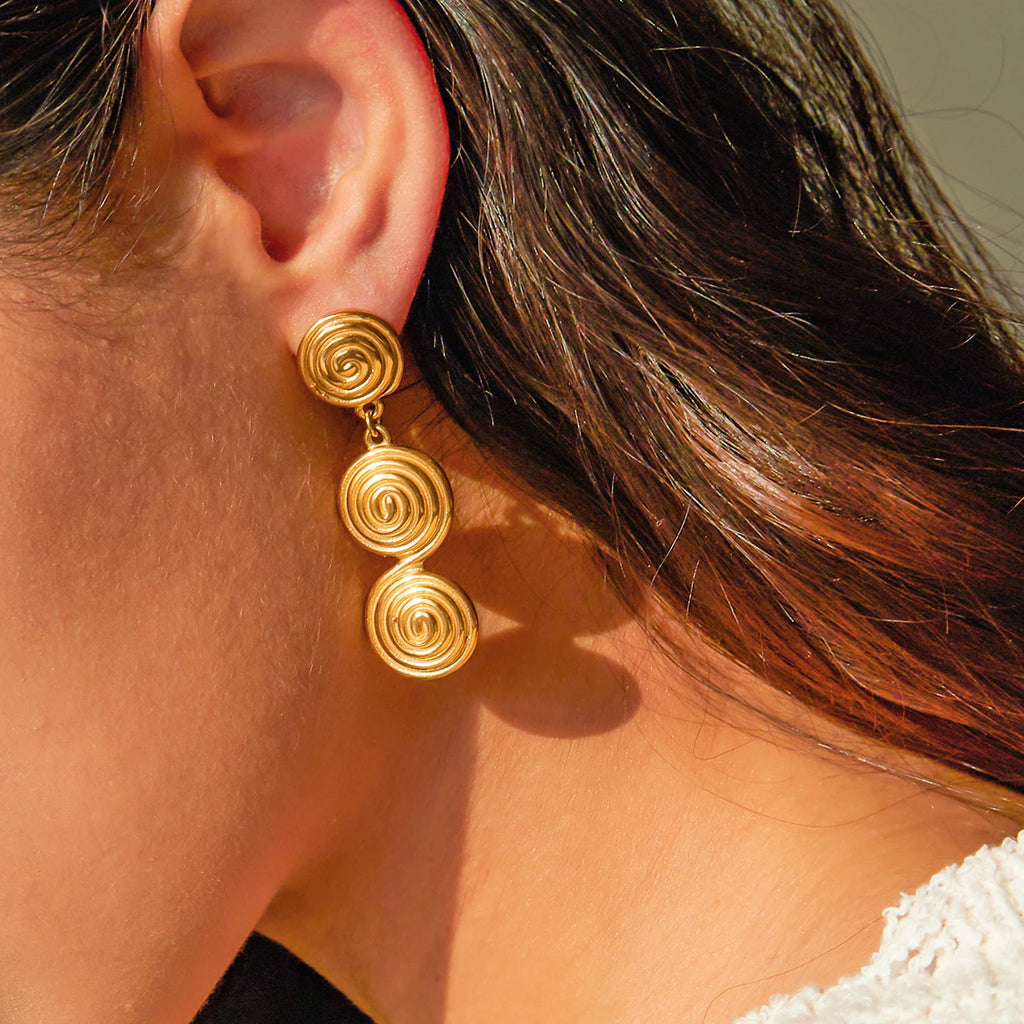 Vintage 18K Gold Plated Creative Stainless Steel Threaded Shaped Pendant Earrings Personality Charm Fashion Jewelry Women