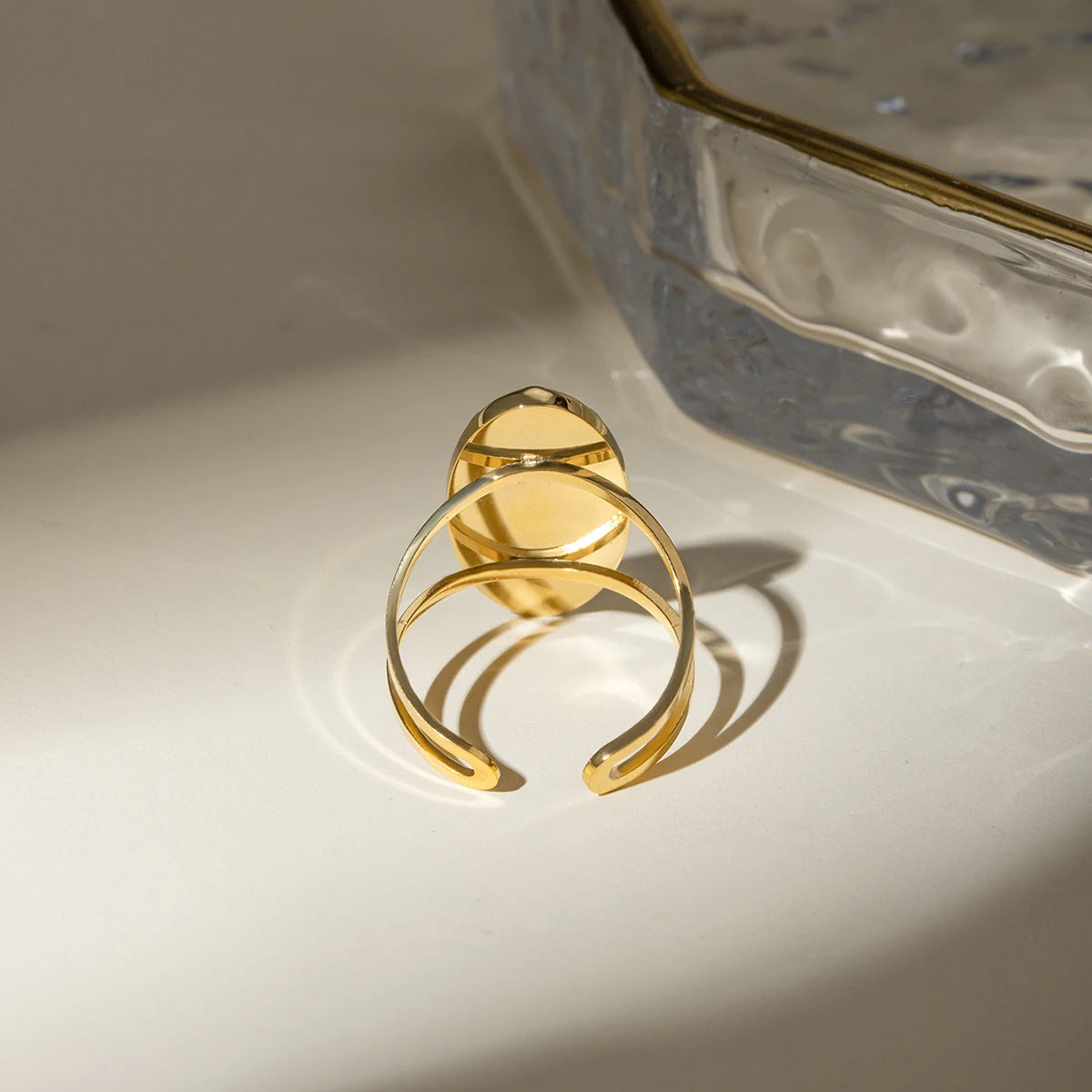 Edelstahl 18k vergoldeter Vintage ovaler getrockneter grüner konservierter Blumen-Pflaumenring wasserdicht modischer Charmschmuck Party