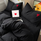 Cool Black Duvet Cover Set Ins Nordic Embroidery Heart Bed Sheet Set Of Four Pieces Home Luxury Bedding Set For Girls