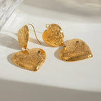 18K Gold Plated Stainless Steel Vintage Love Heart Texture Wave Earhook Earrings Women Romantic Charms Metal Daily Jewelry