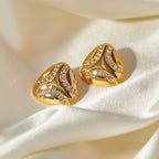 Kvinder rustfrit stål metal øreringe Indlæg Rhinestone Statement 18k guldbelagt tekstur Geometrisk Chunky øreringe Festgave