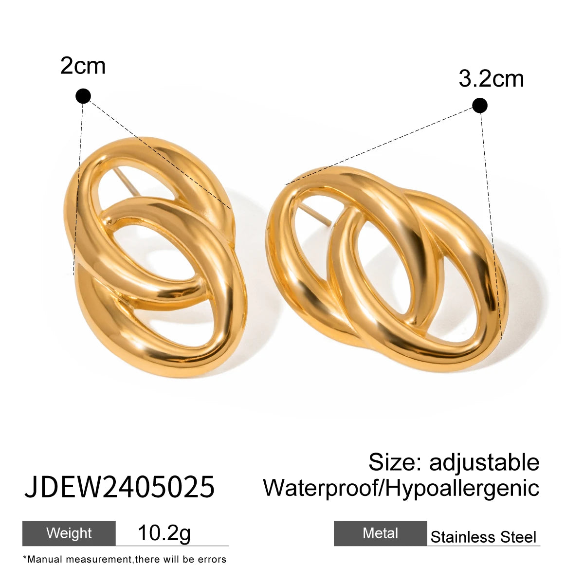 18K PVD Plated Stainless Steel Minimalist O-wrap Twine Personality Stud Earrings Waterproof High Quality Attractive Jewelry