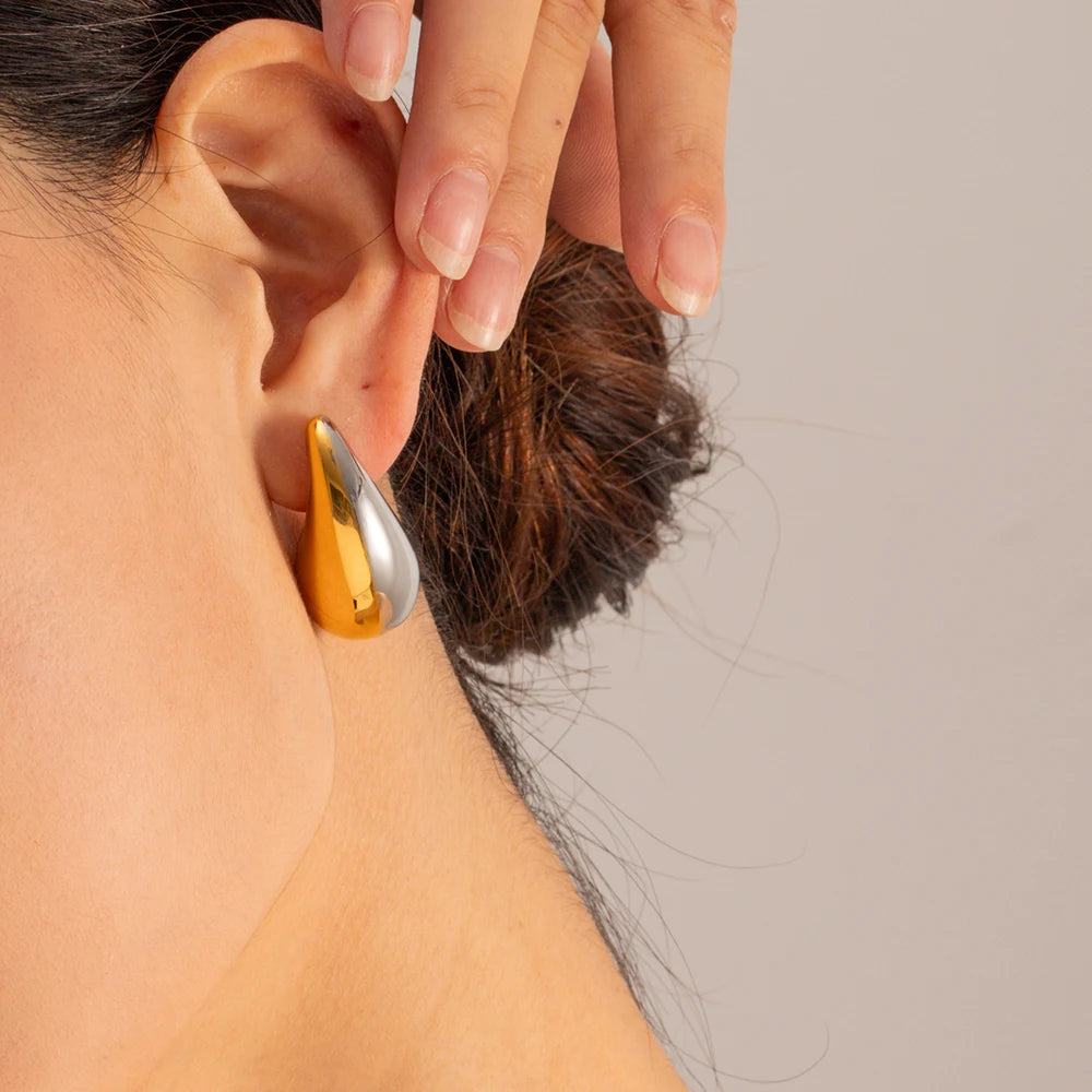 Boucles d'oreilles assorties couleur or et argent en acier inoxydable sans ternir plaqué or 18 carats goutte d'eau bijoux d'oreille légers de luxe pour femmes
