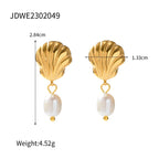 Pendiente colgante impermeable de acero inoxidable ligero y acogedor con charms de perla de imitación chapado en oro real 18K PVD joyería de moda para mujer