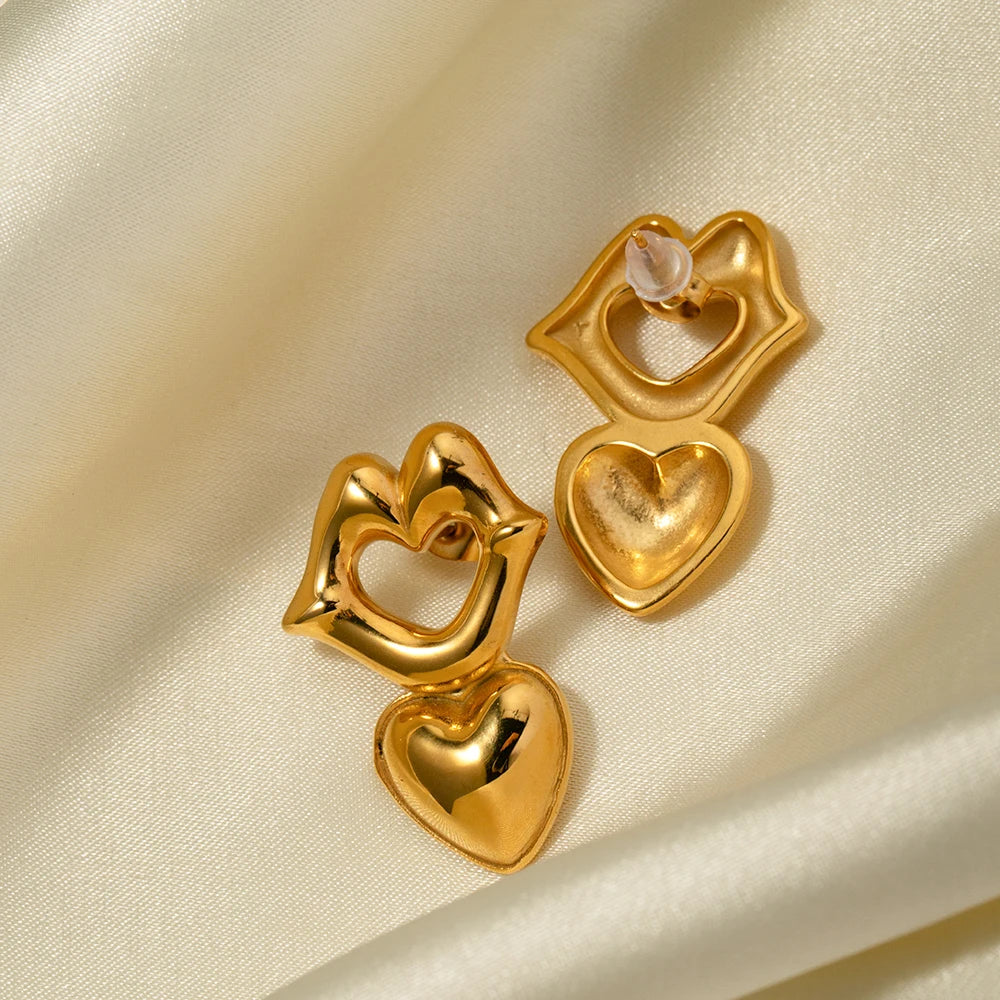 Designer Style Stainless Steel 18K PVD Plated Lip Love Heart Earring Chubby Bright Smooth Rust Proof Charm Ear Jewelry Gala Gift