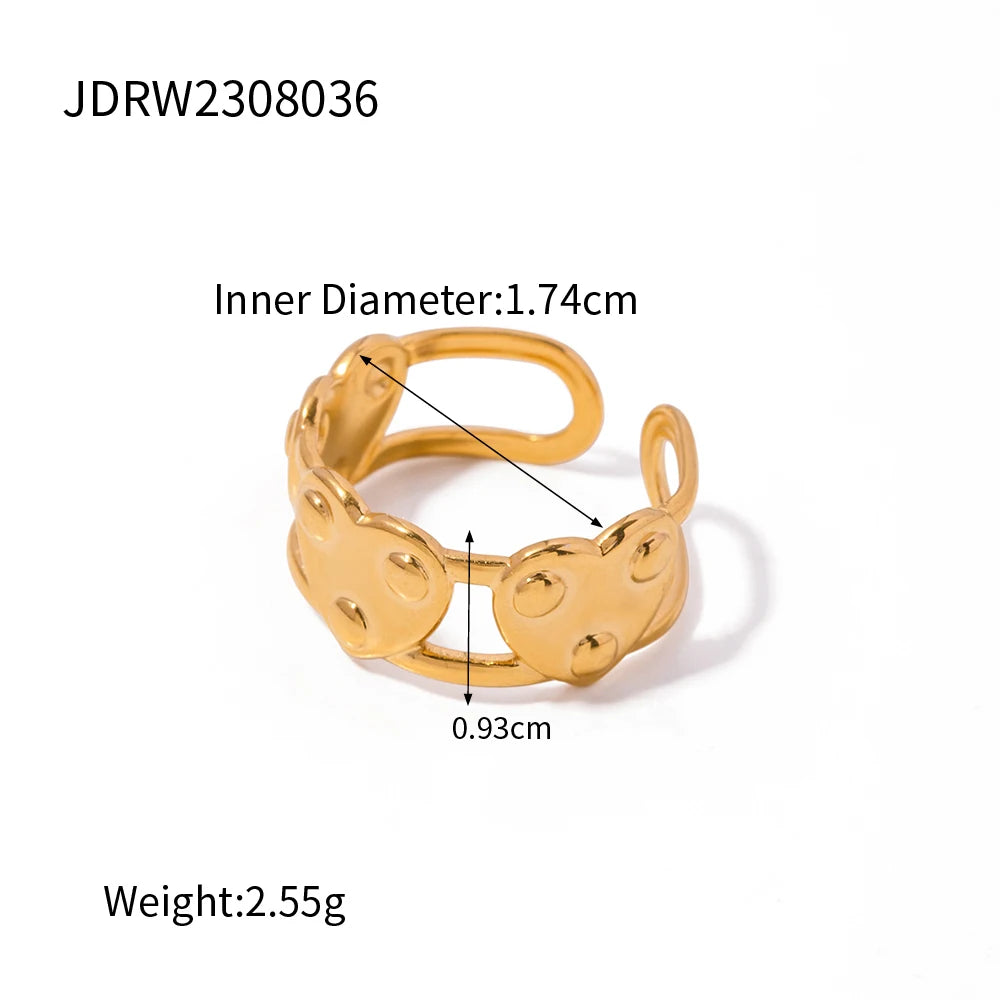 18K forgyldt anløbssikker rustfrit stål med forhøjet spids Rund nitte Kærlighedshjerte åben designring til kvinder Finger smykker