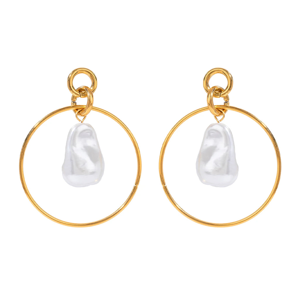 Hollow Out Circle Glas Perle Øreringe 18K PVD Belagt Dame Anti Allergisk Rust Beskyttet Stilfulde smykker bijoux femme