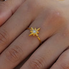 Ny Vintage Octagram Design Sommer 18K guldbelagte smykker Justerbar Rustfrit Stål Vandtæt Ring Til Damer Smykker Gave
