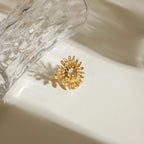 Anti-Allergisch 18K vergoldeter, sonnenblumenförmiger Öffnungsring aus Edelstahl für Damen, freier Temperament-Charme, täglicher Schmuck