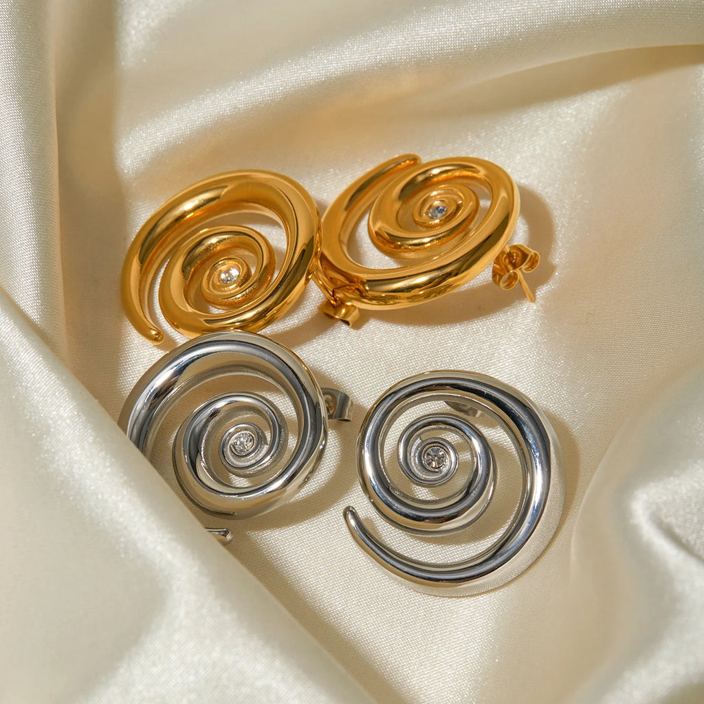 Roestvrijstalen Spiraal Ontwerp Oorknopje Nieuwe Metaalstructuur 18 K Verguld Modieuze Ketting Waterdichte Sieraden Bijoux Femme Cadeau