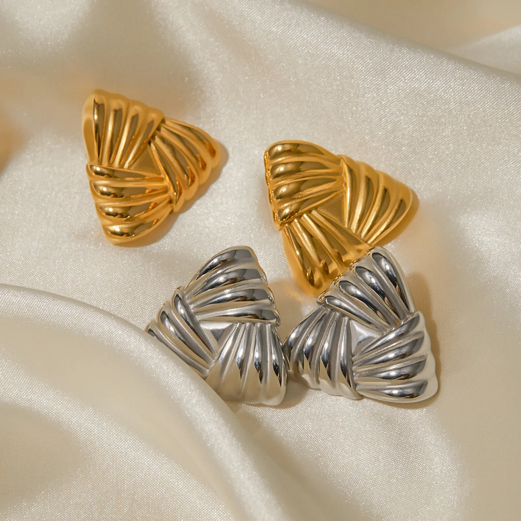 Geometric Stainless Steel Vintage Triangle Metal Earrings Statement Texture 18K Plated Temperament украшения бижутерия Gift