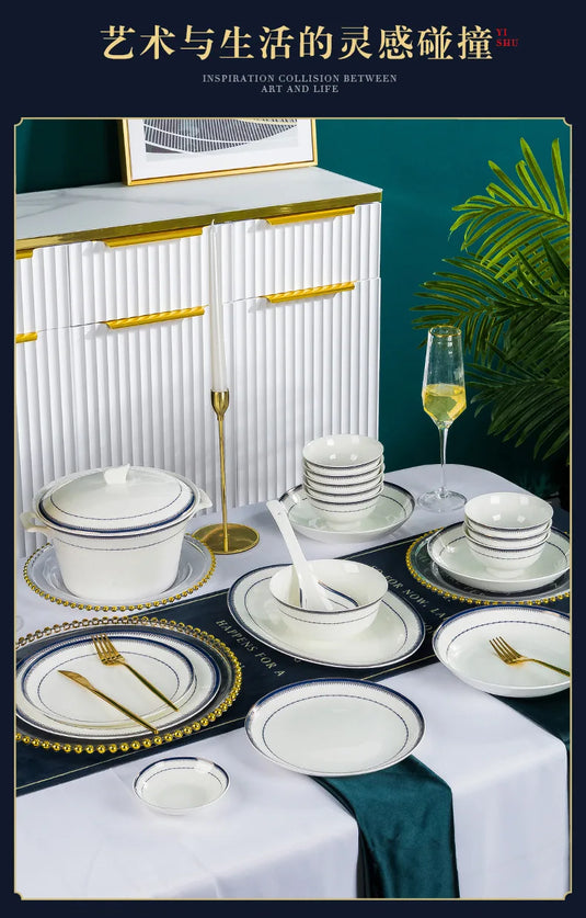 Ustensiles de cuisine en porcelaine de style européen Jingdezhen, vaisselle en céramique, ensemble minimaliste de plats et d'assiettes