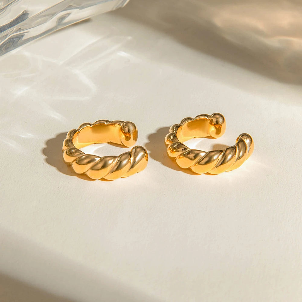 18k forgyldt rustfrit stål Delikat Glat Tykt Sejlgarnformet Runde Øreclips Kvinder Charmerende Vandtæt Statement Smykker