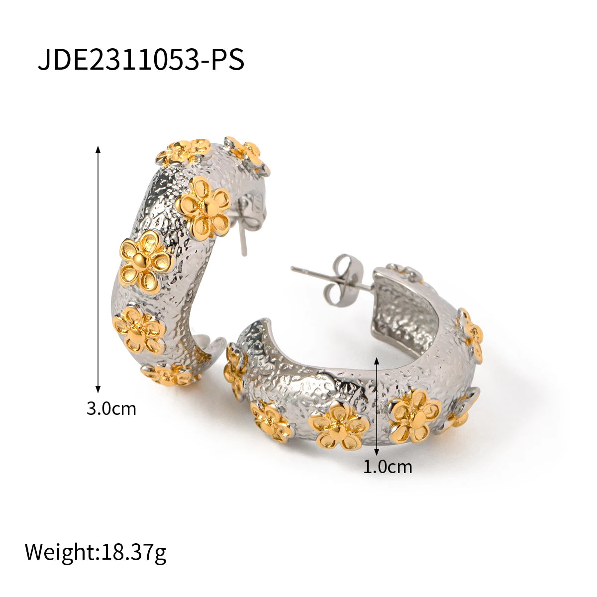 18k forgyldt rustfrit stål minimalistisk modehammer kornblomst C-formede øreringe forhindrer allergi Trendy charmsmykker