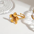 Zora 18K Gold Plated Stainless Steel Light Luxury High End Women's Style - Sweet and Romantic Flower Adjustable Open Ring