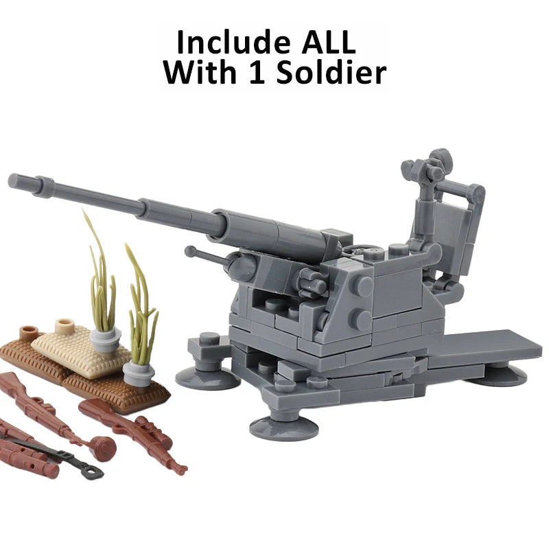 WW2 Germany Military Weapons Building Blocks Army Soldier Figure Anti-tank Gun Cannon Parts MOC Model Bricks Toys For Children ﻿