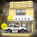 Cada Anime Initial D Tofu Shop House Model Building Blocks City Japanese Racing Car Parking Lot Bricks Toys Kid Gifts With LED
