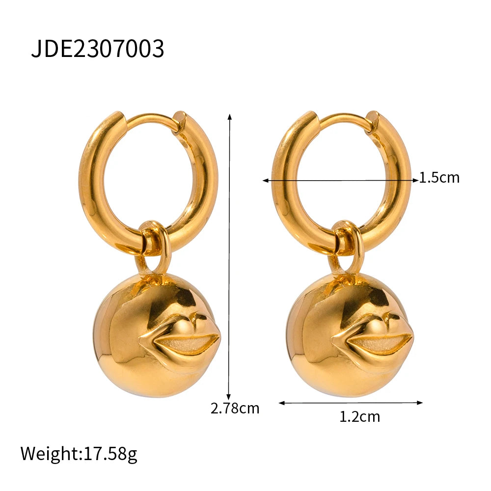 18K Gold Plated Tarnish Free Chunky Lips Shape Orb Stud Earrings Stainless Steel Waterproof Earrings Accessor Jewelry Women