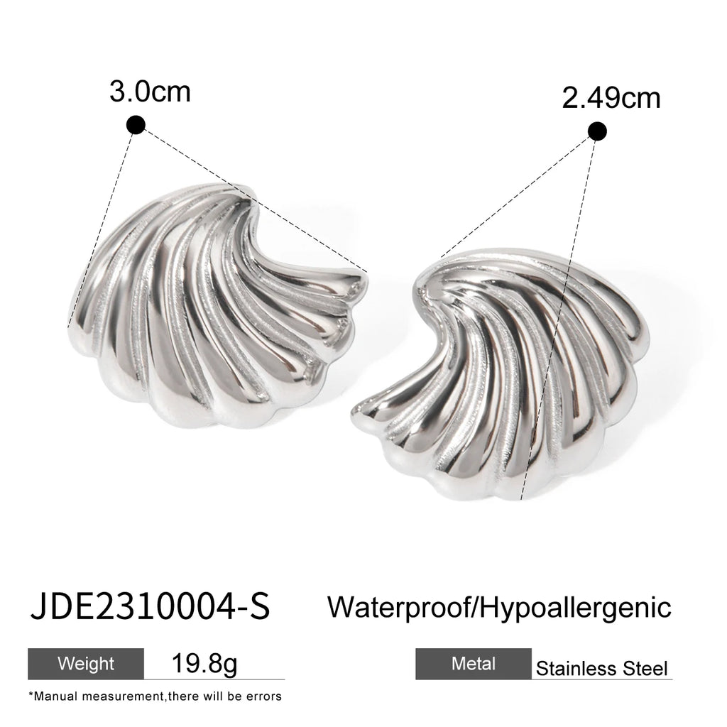 Pendientes de botón de concha marina con onda de acero inoxidable chapado en PVD de 18K Alta calidad Geométricos Impermeables para mujer Joyería exquisita Regalo