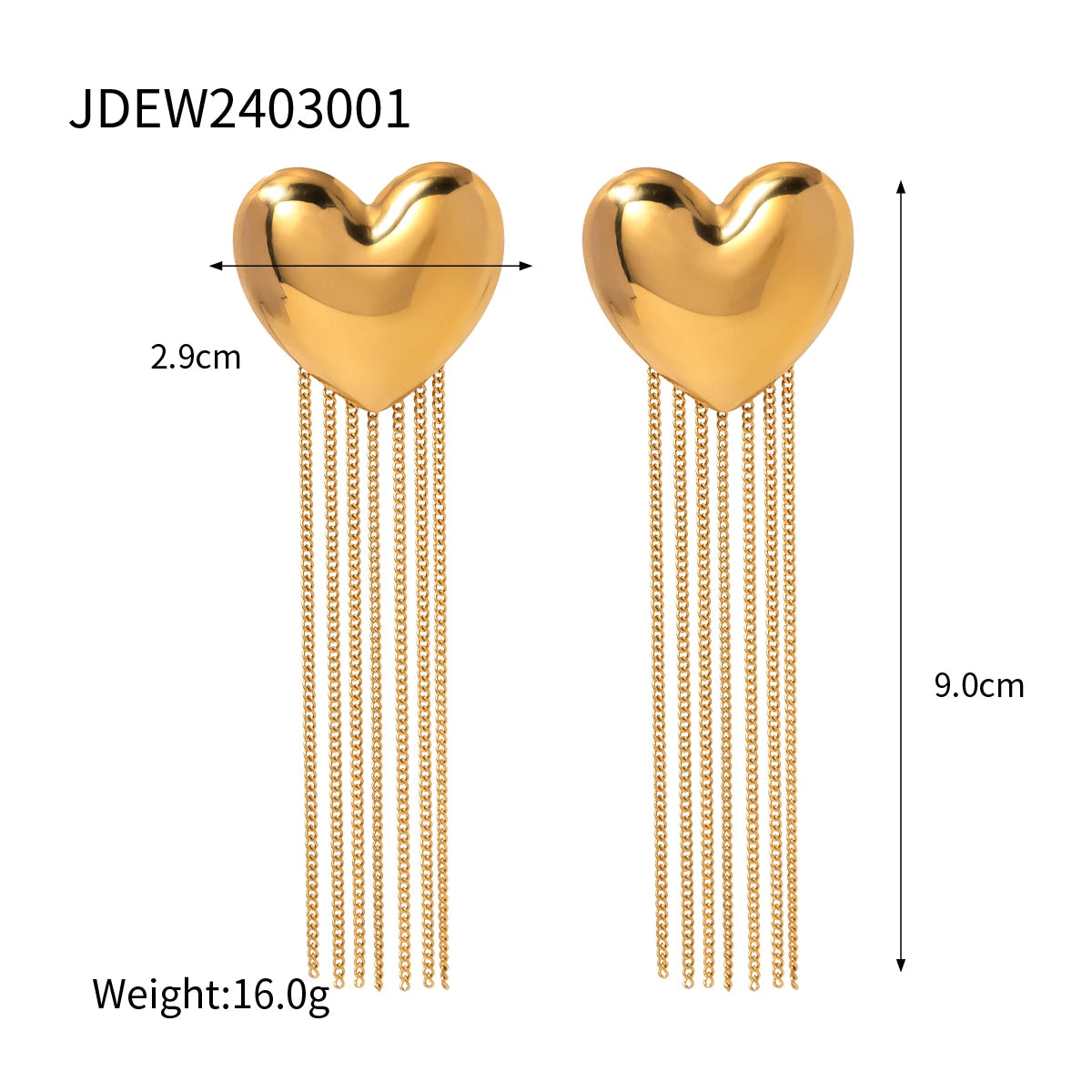 Brincos Pingente de Coração de Amor com Franjas Geométricas Minimalistas em Aço Inoxidável 18K, à Prova de Ferrugem, Joias Femininas com Charme de Temperamento Livre