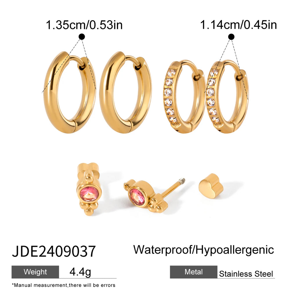 18k Stainless Steel Vintage Purple Diamond Earrings 3 Pairs in One Card Women Statement Charm Texture Rust Proof Jewelry