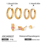 18k Stainless Steel Vintage Purple Diamond Earrings 3 Pairs in One Card Women Statement Charm Texture Rust Proof Jewelry