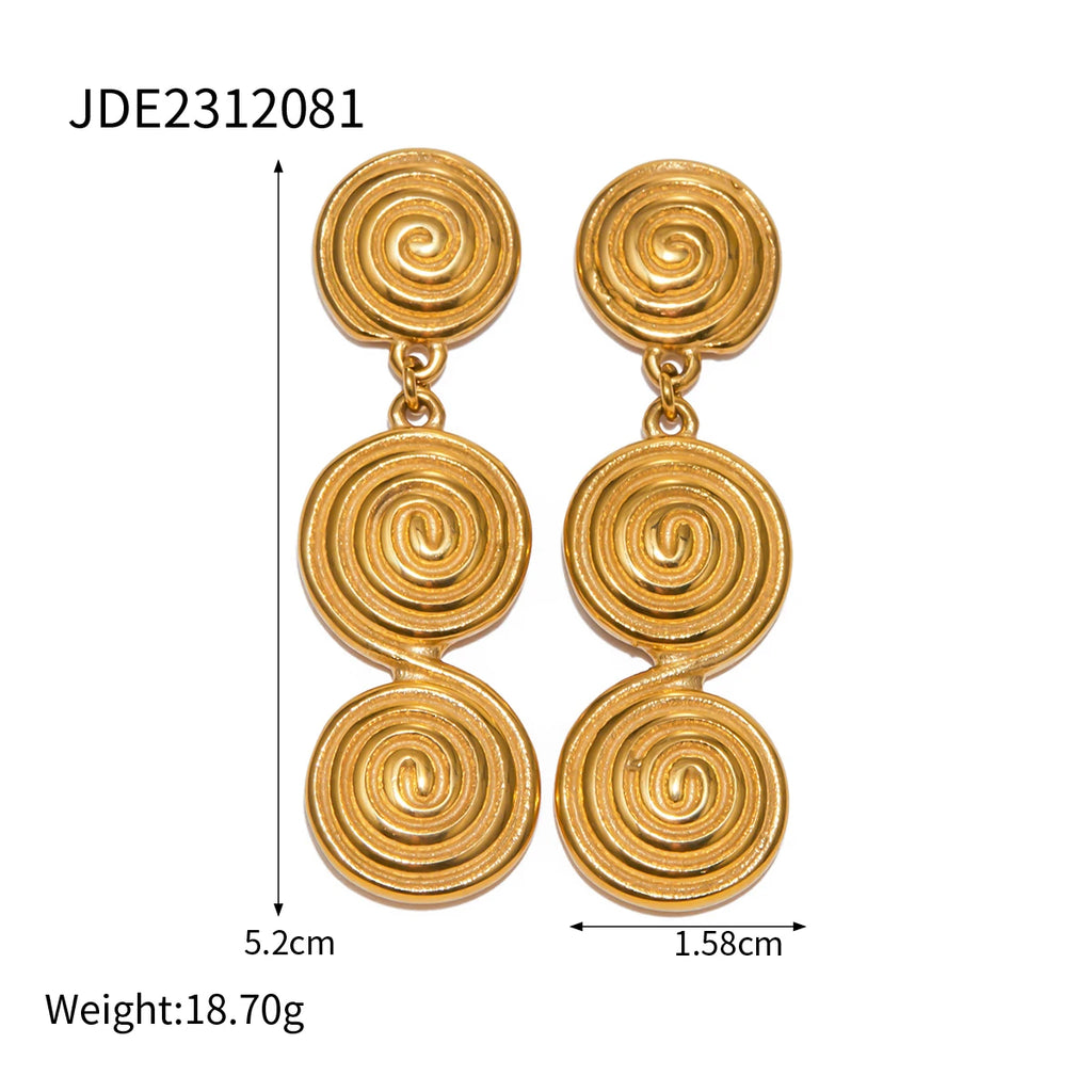 Vintage 18K Gold Plated Creative Stainless Steel Threaded Shaped Pendant Earrings Personality Charm Fashion Jewelry Women