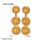 Vintage 18K Gold Plated Creative Stainless Steel Threaded Shaped Pendant Earrings Personality Charm Fashion Jewelry Women