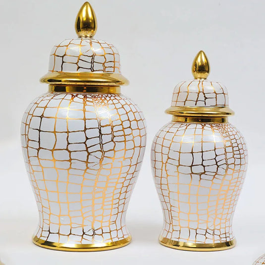 Ceramic Checkmate Jar Golden Leopard Print Porcelain Ginger Jar Flower Vase Vintage Bottle Storage Tank Home Decoration