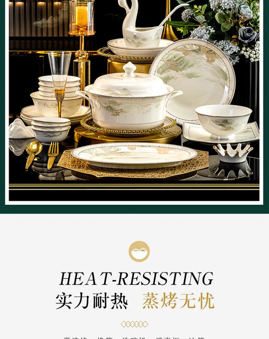 Jingdezhen dish set housewarming tableware set bowl and plate ceramic tableware set light luxury plate bowl