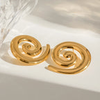 Pendientes giratorios de hilo liso de acero inoxidable chapados en oro de 18K, amuletos para mujer, textura metálica, joyería impermeable, regalo para gala