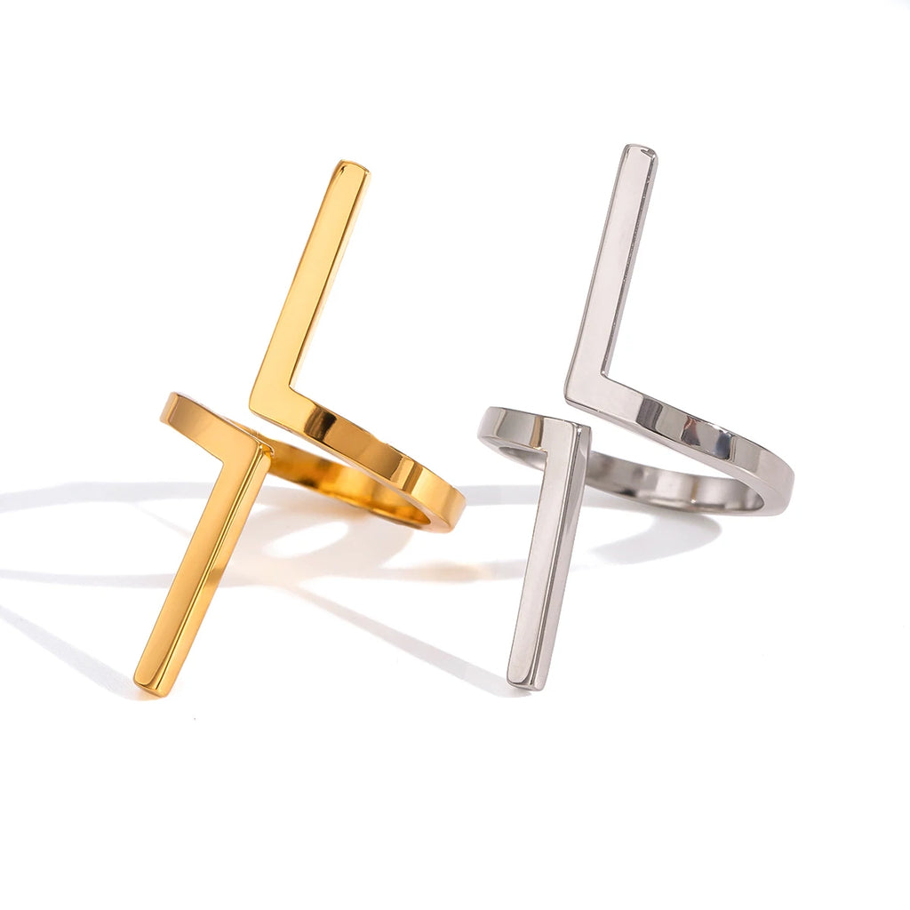 18K PVD minimalistischer rostfreier Edelstahl, übertriebener geometrischer offener Ring, Damen, stilvoll, täglich, anti-allergischer Schmuck
