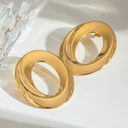 Oval Shaped Hollow Plain Earrings Stainless Steel Metal 18K PVD Gold Plated Women Prevent Allergy Delicate Jewelry - Grand Goldman
