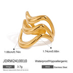 18K Goud Vergulde Bedel Onregelmatige Vloeibare Niche Uniek Lijnontwerp Open Ring Dames Hoge Kwaliteit Roestvrijstalen Sieraden Geschenk