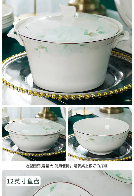 Jingdezhen Bone Porcelain Bowl and Plate Set, Ceramic Tableware Bowl and Chopstick Set