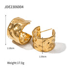 Trendy 18K Stainless Steel Gold Plated Wide Hammer Grain Hoop Earrings Tarnish Free Temperament Charm Jewelry aretes de mujer