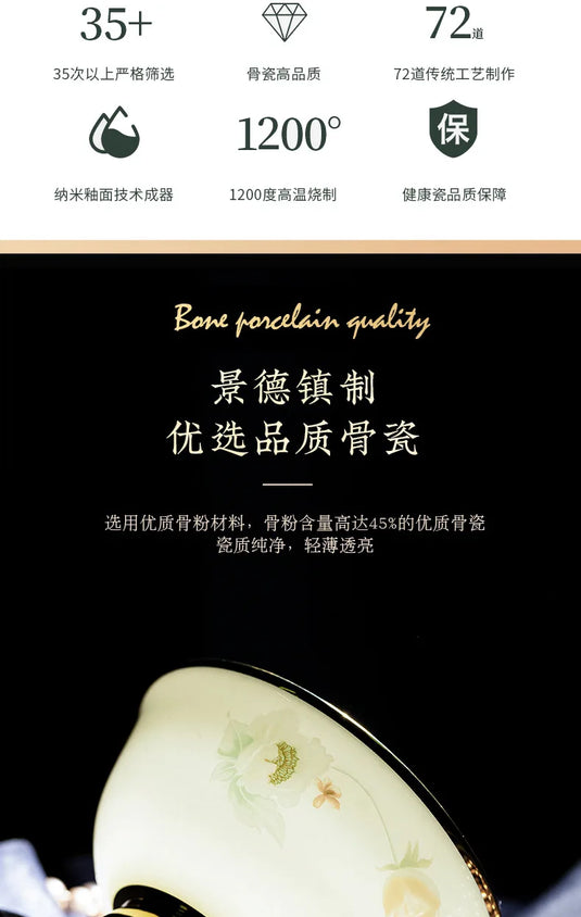 Jingdezhen Ceramic Tableware, Light Luxury Bone Porcelain Tableware Set, Household Bowl and Chopstick Plate Combination