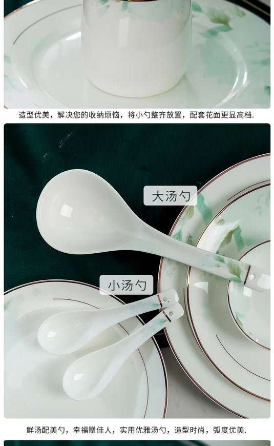 Jingdezhen Bone Porcelain Bowl and Plate Set, Ceramic Tableware Bowl and Chopstick Set