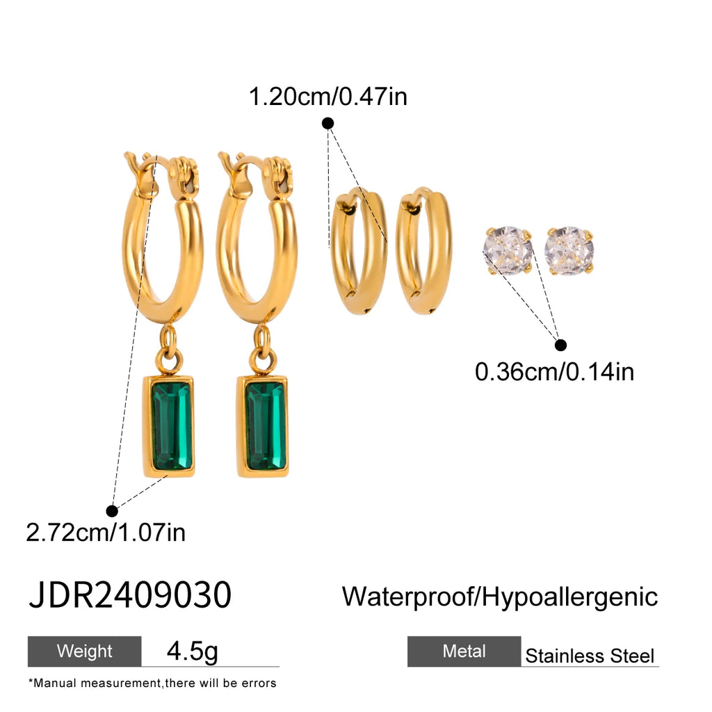 3 Paare pro Karte Edelstahl weiße Strass-Perlen-Ohrringe für Damen 18K PVD-beschichtet, antiallergisch, rostfrei Schmuck