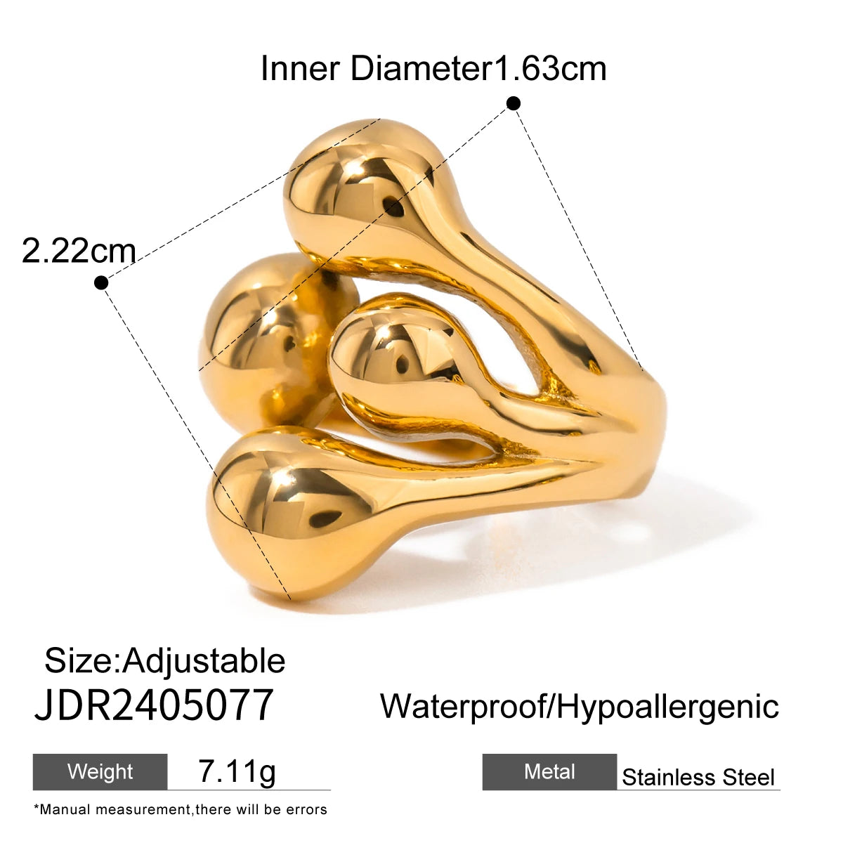 Anti Allergic 18K PVD Gold Plated Rust Proof Stainless Steel Asymmetrical Encircle Claw Open Ring Minimalist Finger Jewelry
