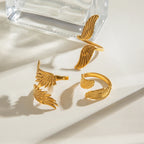 18K vergoldeter Edelstahl Friedenstaube Flügel Federn offener Ring Damen Nischen Leichter Luxus Anti-Allergie Schmuck